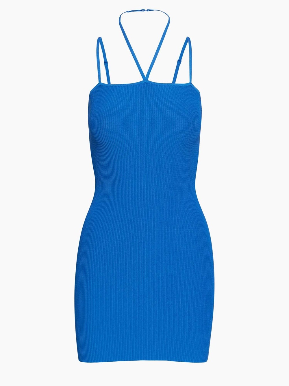 Aritzia Babaton Venna Sculpt Knit Dress - Sapphire Blue Ribbed Cutout Mini Dress